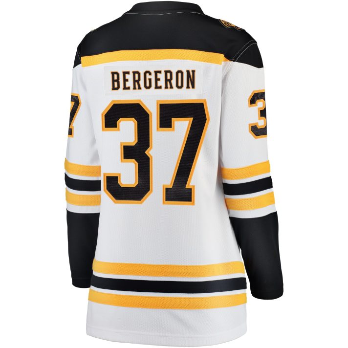 Patrice Bergeron Away #37 White Women's Hockey Jersey