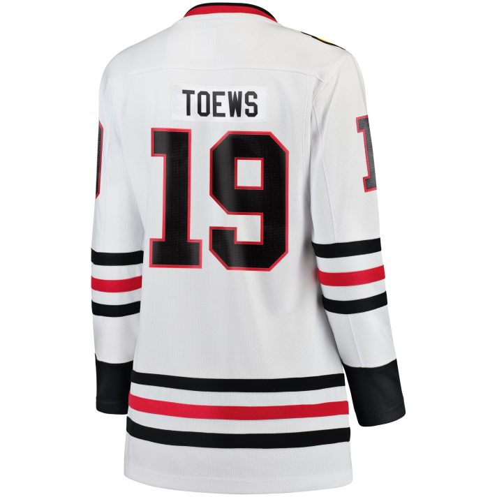 Jonathan Toews Away #19 White Women's Hockey Jersey